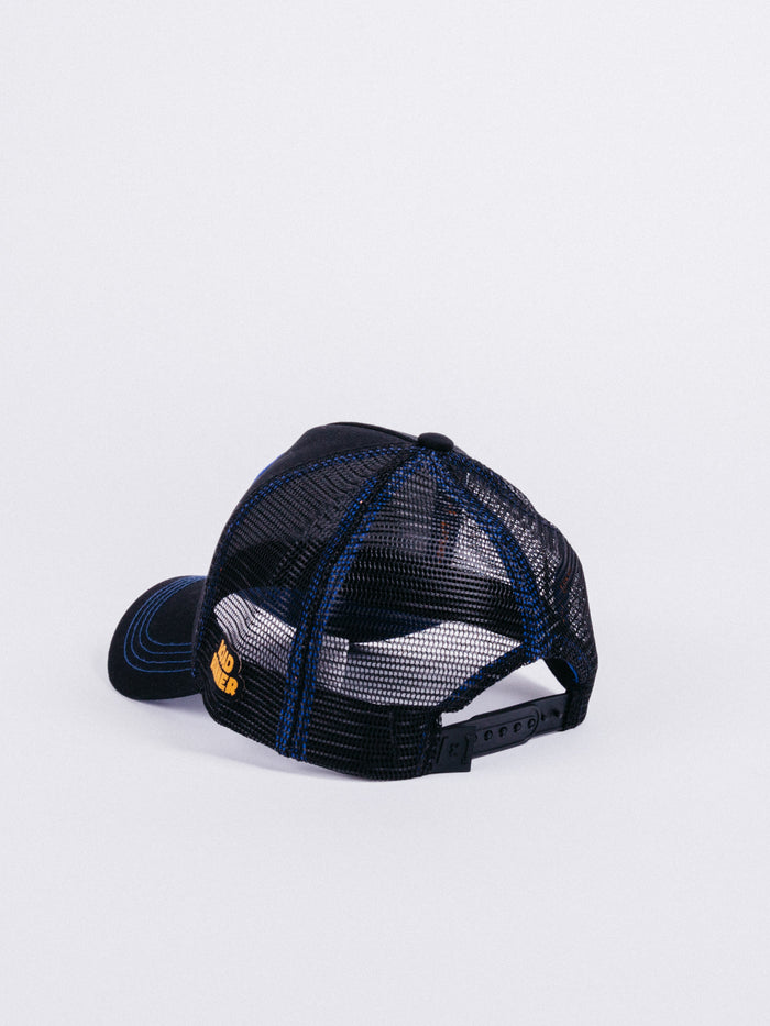 gorra collabs looney tunes road runner trucker black visera curva rejilla parche