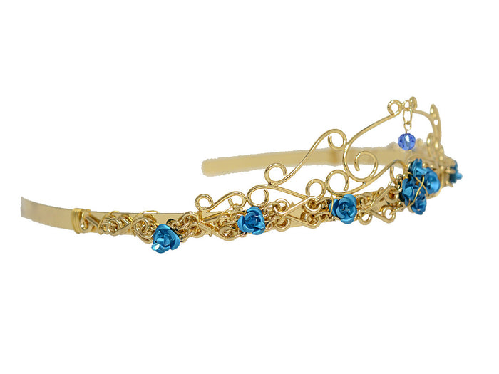 Royal Rose Crown - Gold Floral Headpiece with Crystal Drop side view