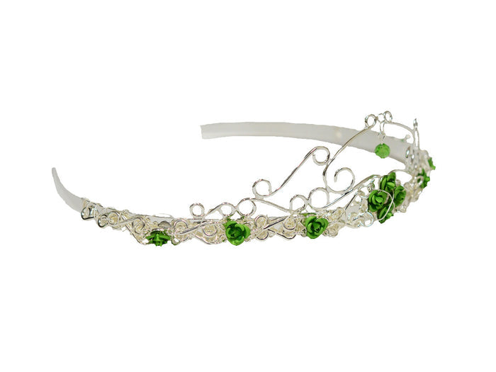 Royal Rose Crown - Silver Floral Headpiece with Crystal Drop side view