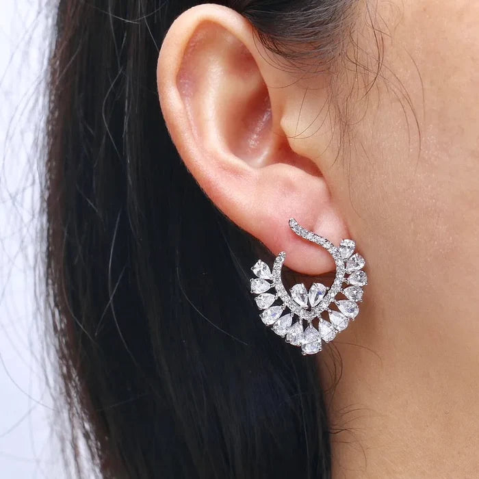 Wedding Jewelry - Silver Cubic Zirconia Bridal Earrings