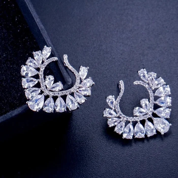 Wedding Jewelry - Silver Cubic Zirconia Bridal Earrings