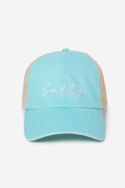 "Salty" Pigment Washed Baseball Cap with Mesh Back: Mint