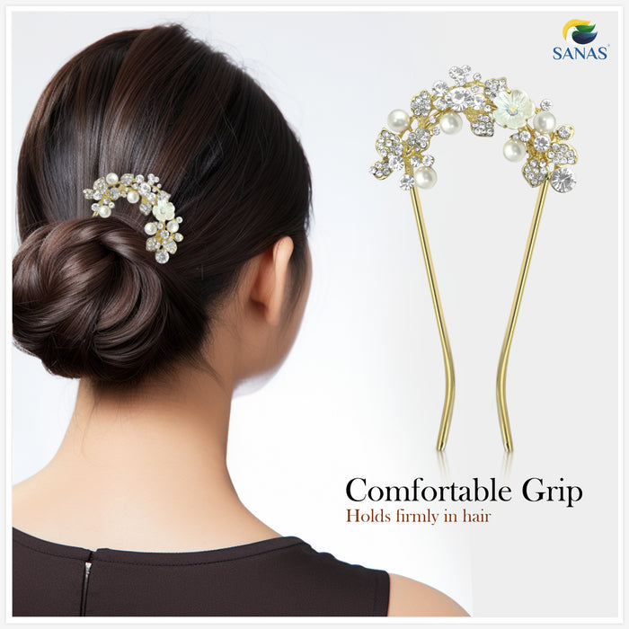 Elegant pearl hair pin for bridal bun hairstyle