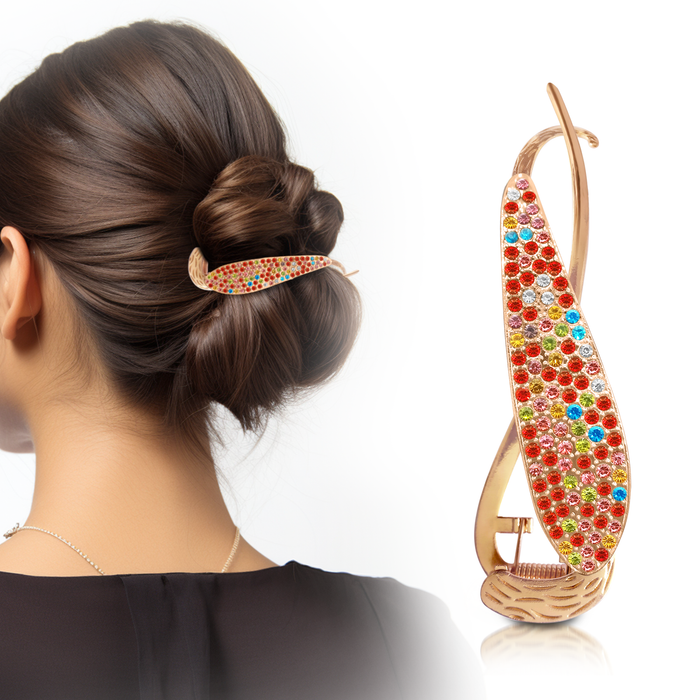 SANAS Multicolour Diamond Banana Hair Clip for Women
