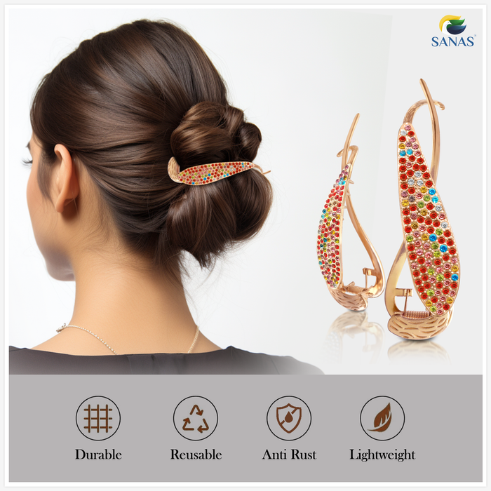 Premium Multicolour Stone Banana Hair Clip