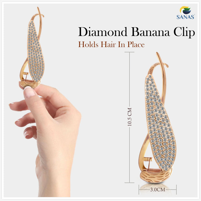 White rhinestone banana hair clip for women