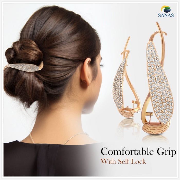 SANAS fancy banana hair clip with crystal detailing
