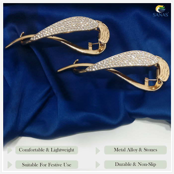 Metal banana hair clip with sparkling stones