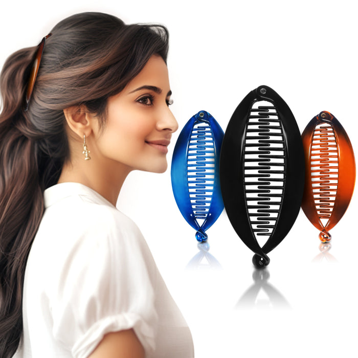 SANAS fishtail banana hair clips set of 3 with strong grip for women