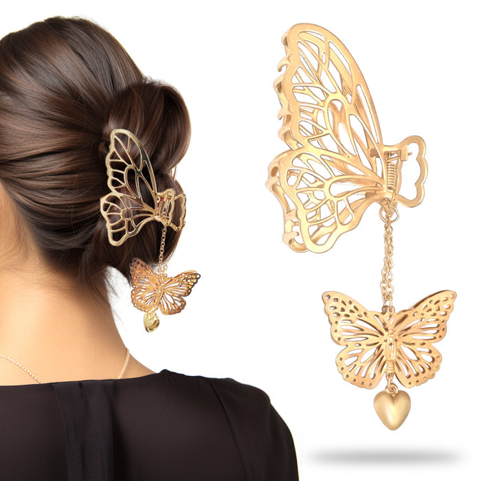 SANAS Gold Metal Butterfly Tassel Hair Clips Set of 2 for Women