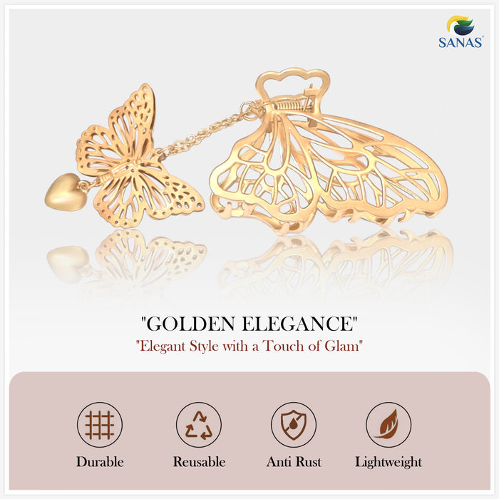 Decorative Gold Butterfly Hair Clip for Party Wear
