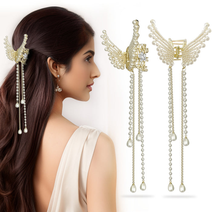 pearl tassel butterfly hair clip for women
