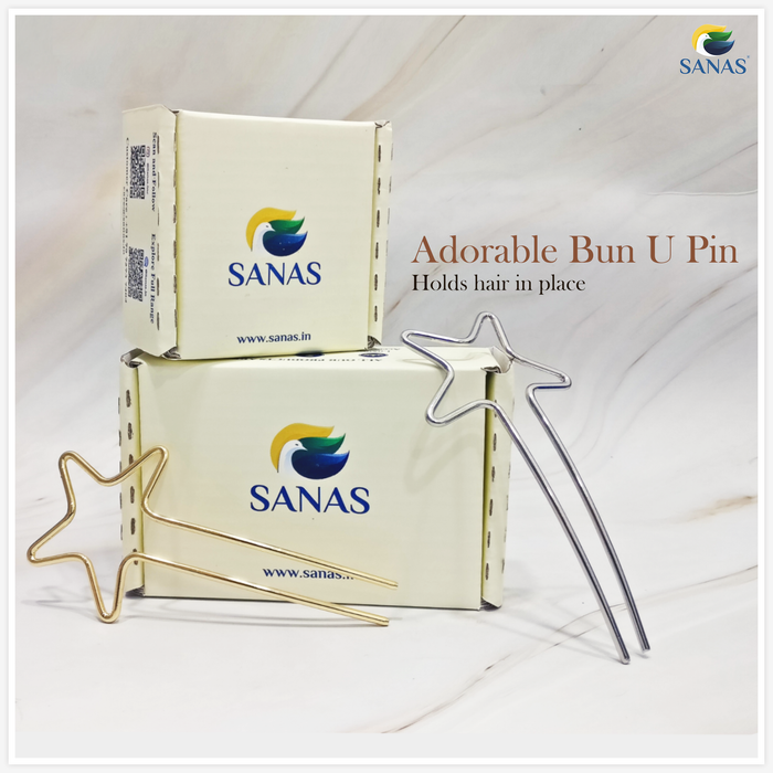 Sanas decorative star metal hair U pins – golden and silver pair