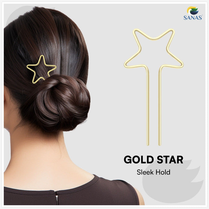 SANAS Star Metal Hair U Pin Set of 2 in Gold and Silver for Elegant Bun Hairstyles