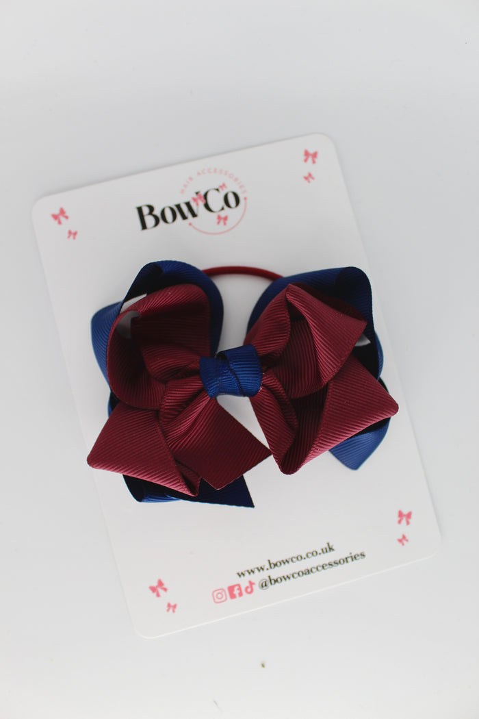 School Bow Navy Blue and Burgundy - Double Loop Bow - Elastic