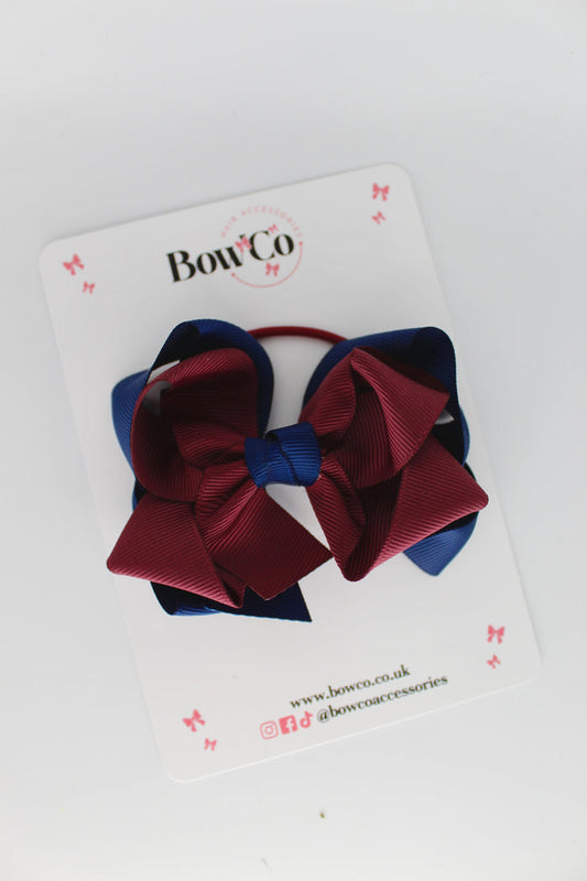 School Bow Navy Blue and Burgundy - Double Loop Bow - Elastic
