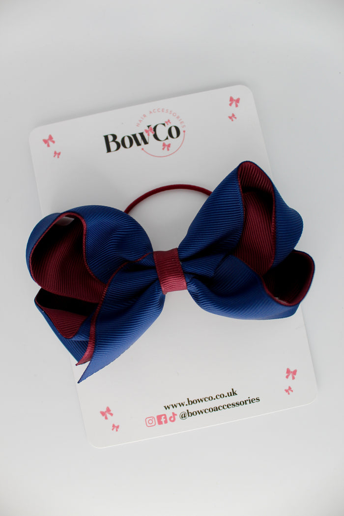 School Bow Navy Blue and Burgundy - Loop Bow - Elastic