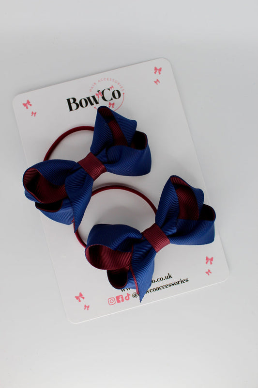 School Bow Navy Blue and Burgundy - Loop Bow Set - Elastic