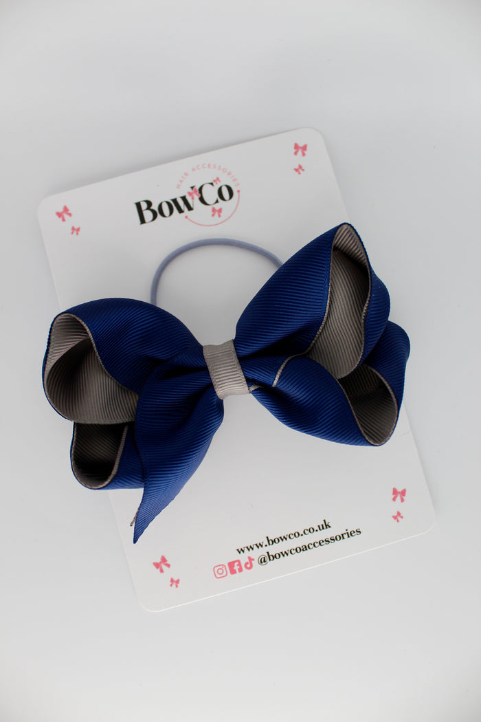 School Bow Navy Blue and Metal Grey - Loop Bow - Elastic