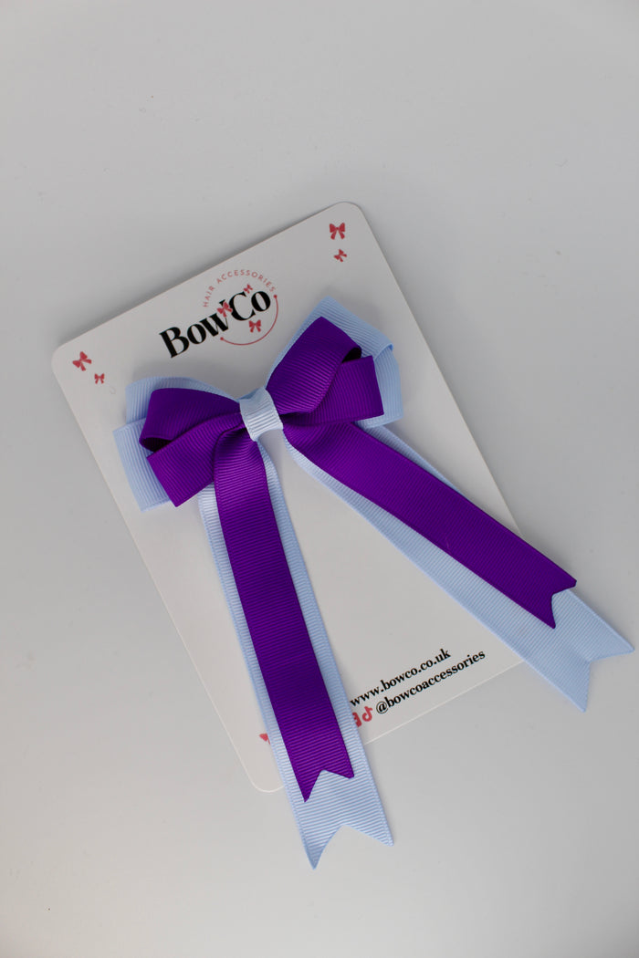 School Bow Purple and Bluebell -Double Bow Tail