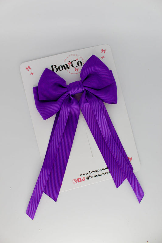 School Bow Purple Streamer Tail Bow - Clip