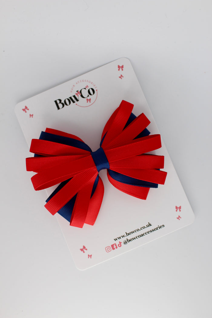 School Bow Red and Navy - Spiral Bow - Clip