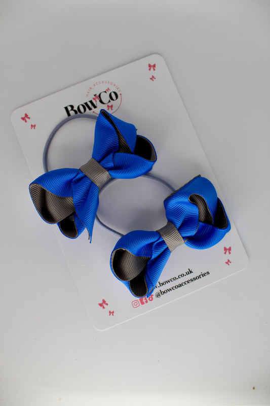 School Bow Royal Blue and Metal Grey - Loop Bow Set - Elastic