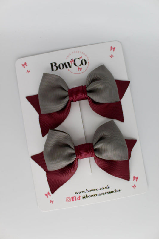 School Bows Burgundy and Metal Grey - Bow Tail Set - Clip