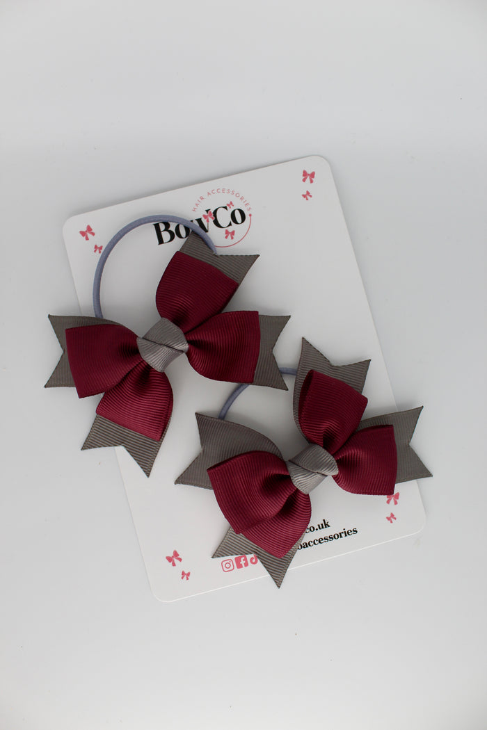 School Bows Burgundy and Metal Grey - Knot Bow Set - Elastic