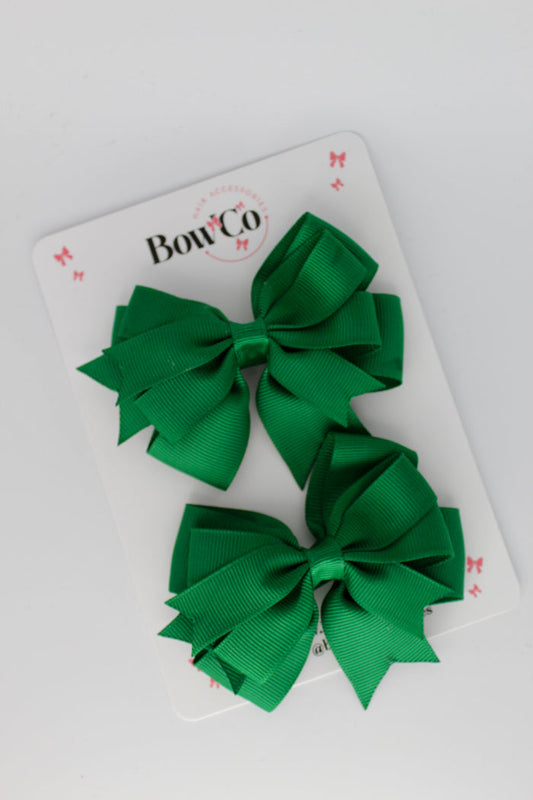 School Bows Forest Green - Double Tail Bow - Clip