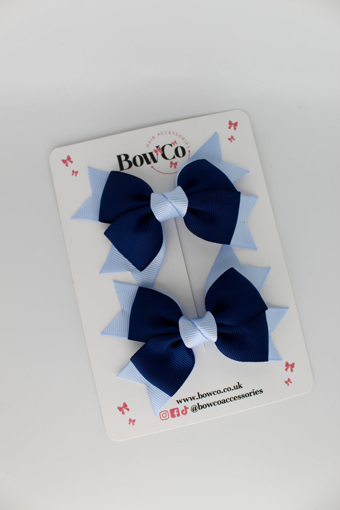 School Bows Navy Blue and Bluebell - Knot Bow Set - Clip