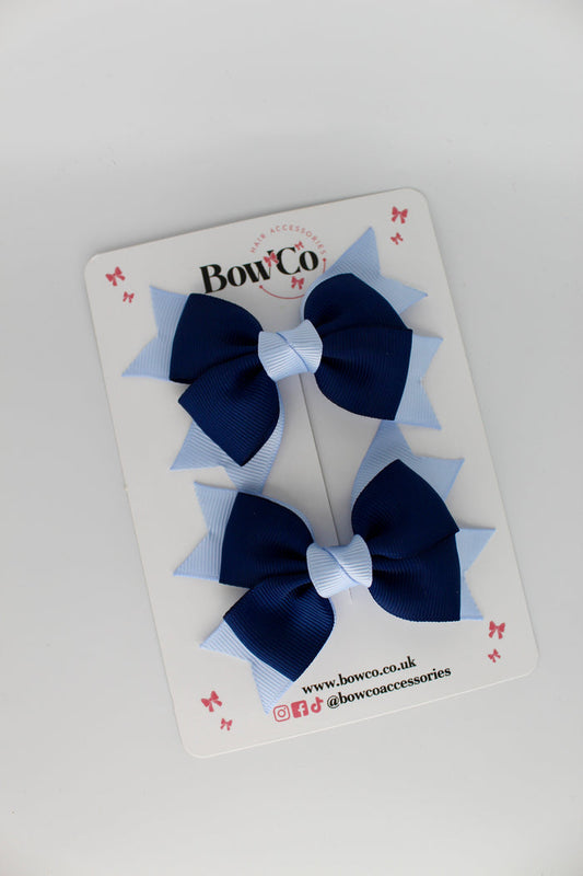 School Bows Navy Blue and Bluebell - Knot Bow Set - Clip
