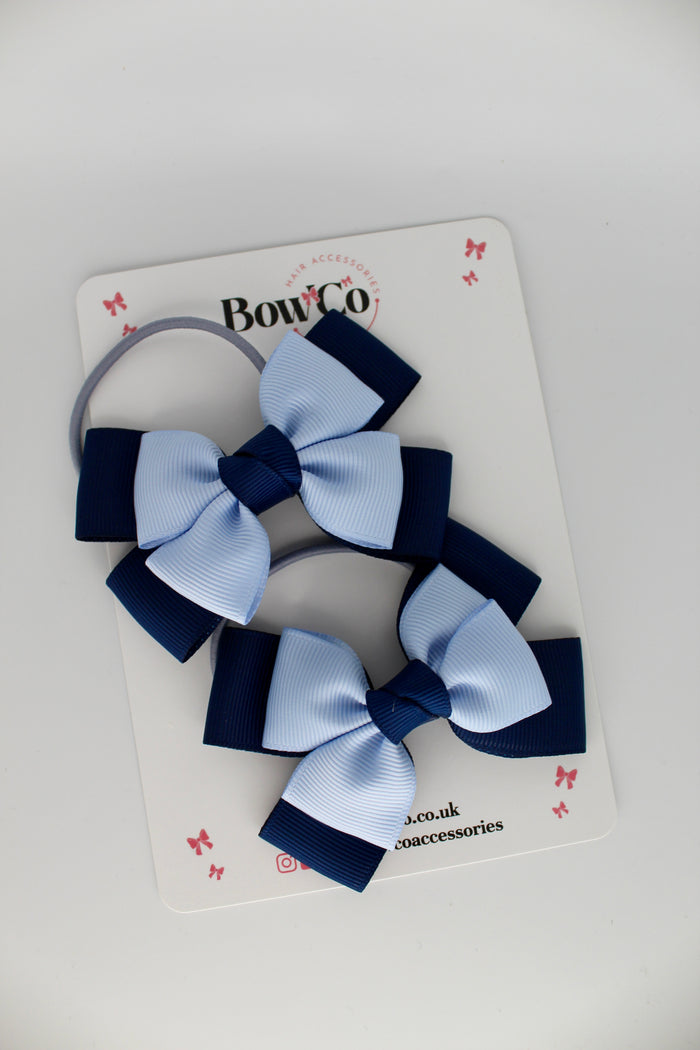 School Bows Navy Blue and Bluebell - Layer Bow Set - Elastic