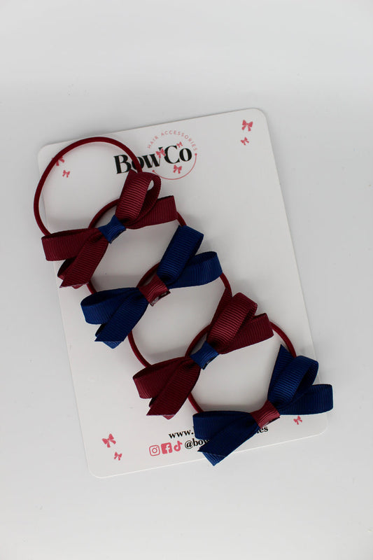 School Bows Navy Blue and Burgundy - Ballerina Bows - Set of 4 - Elastic