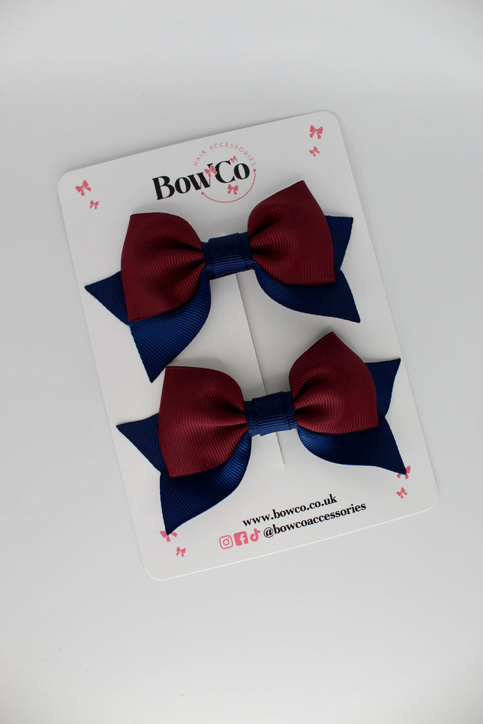 School Bows Navy Blue and Burgundy - Bow Tail Set - Clip