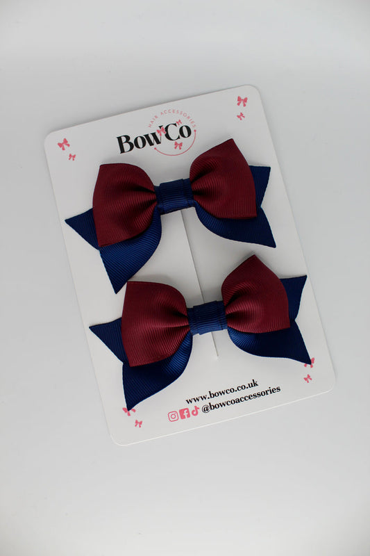 School Bows Navy Blue and Burgundy - Bow Tail Set - Clip