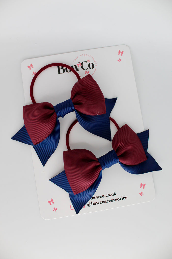 School Bows Navy Blue and Burgundy - Bow Tail Set - Elastic