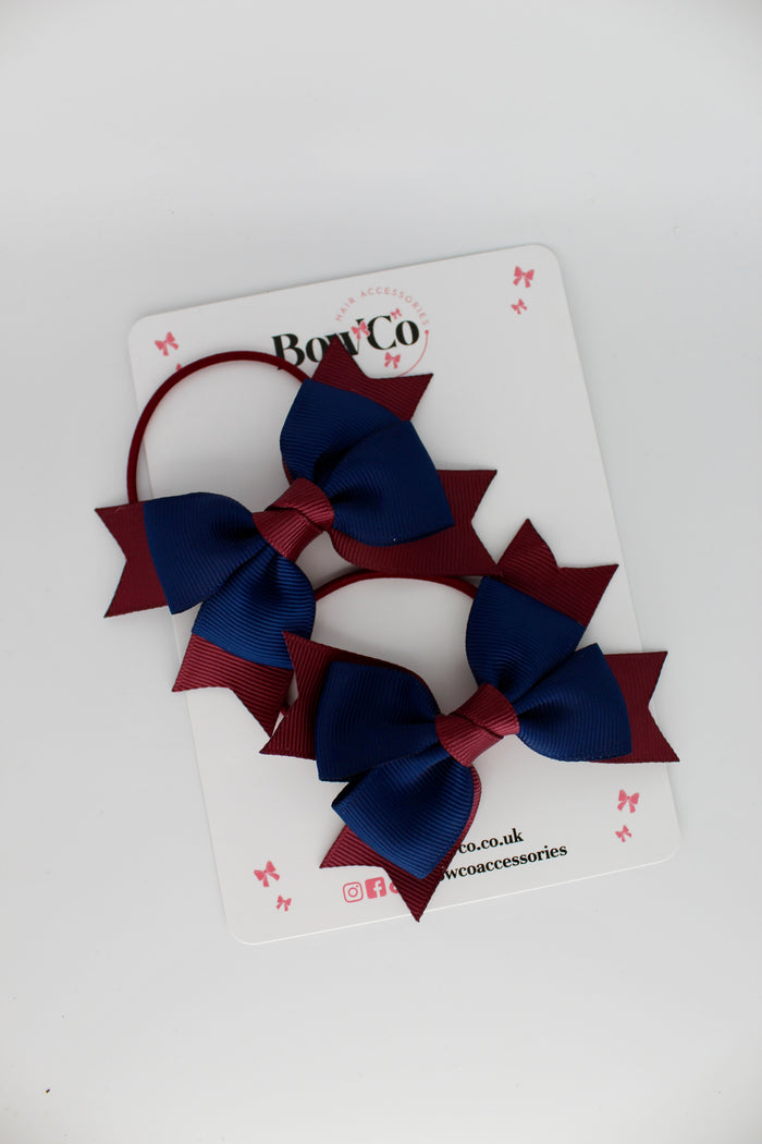 School Bows Navy Blue and Burgundy - Knot Bow Set - Elastic