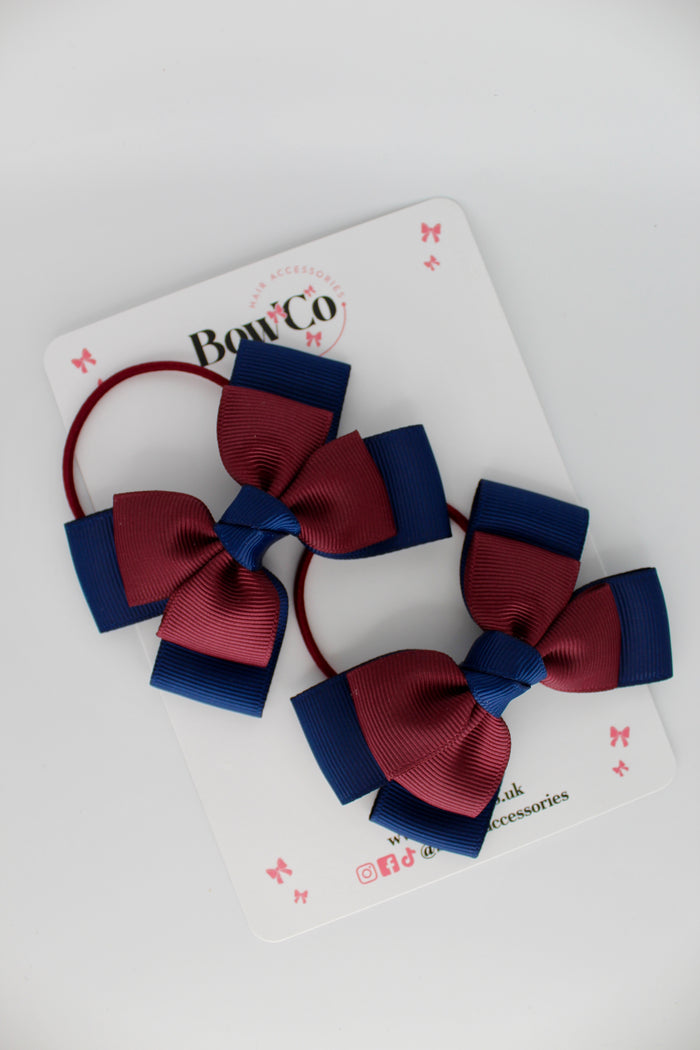 School Bows Navy Blue and Burgundy - Layer Bow Set - Elastic