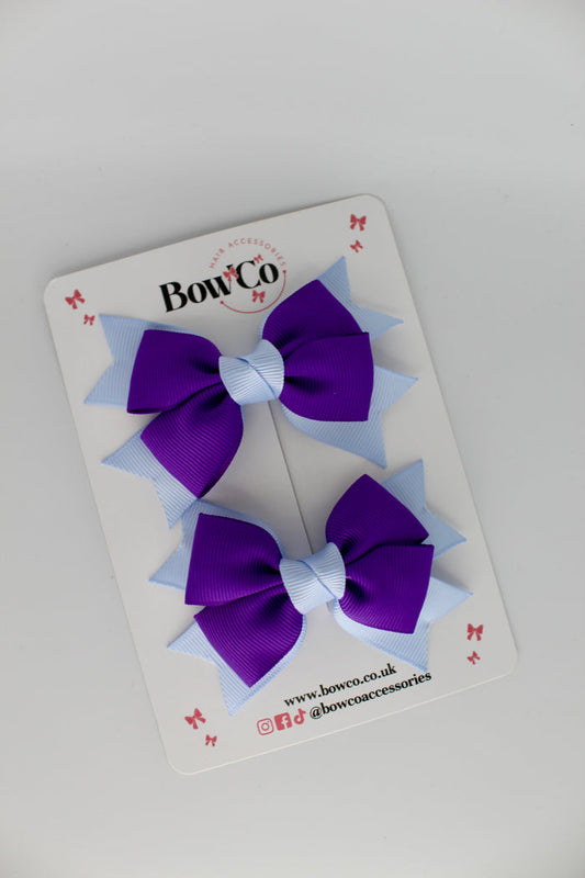 School Bows Purple and Bluebell - Knot Bow Set - Clip