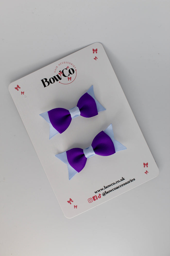 School Bows Purple and Bluebell - Layer Tail Bow - Clip