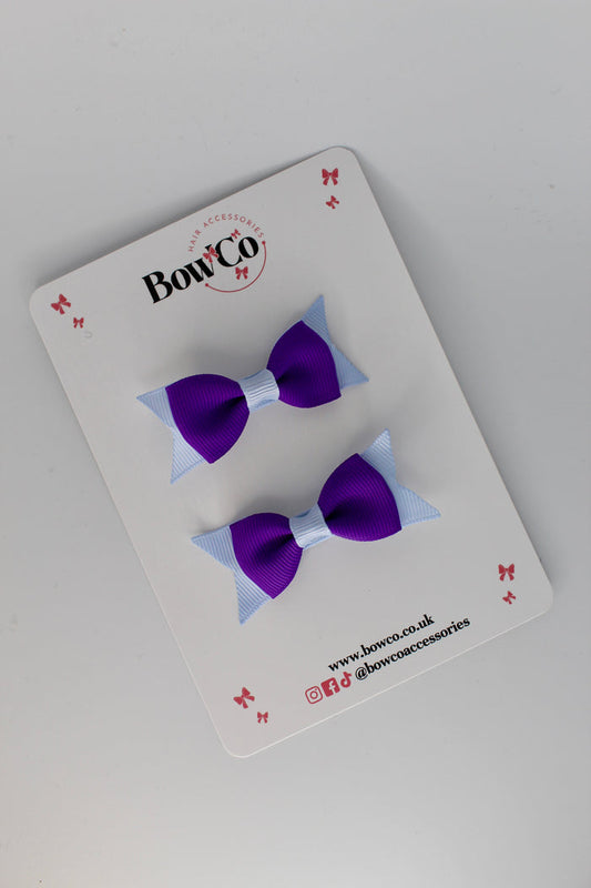 School Bows Purple and Bluebell - Layer Tail Bow - Clip