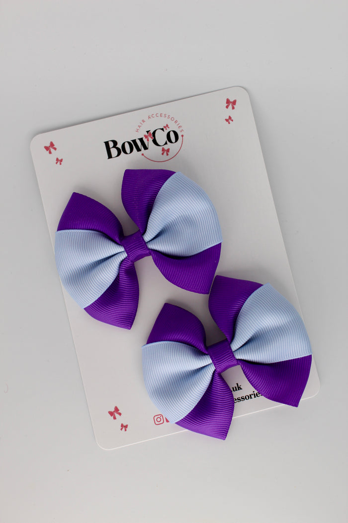 School Bows Purple and Bluebell - Round Tuxedo Bow Set - Clip