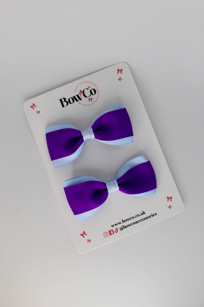 School Bows Purple and Bluebell - Tuxedo Bow - Clip
