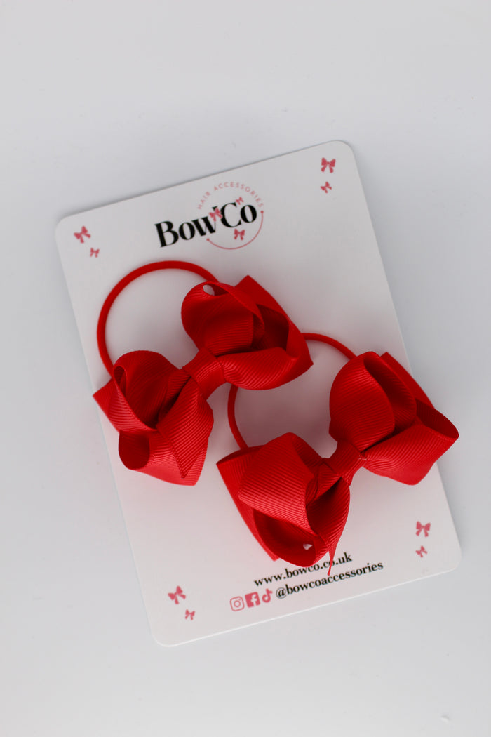 School Bows Red - Pleated Bow - Elastic