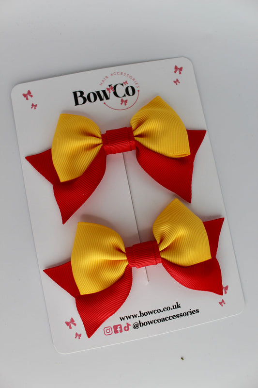 School Bows Red and Yellow Gold - Bow Tail Set - Clip