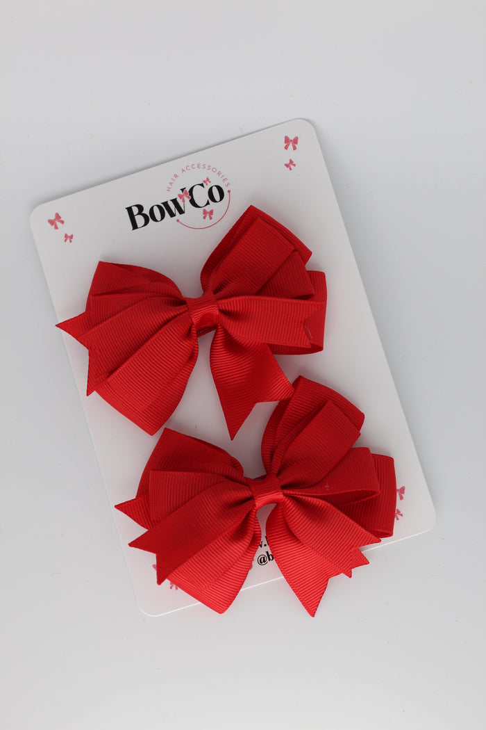 School Bows Red Double Tail Bow - Clip