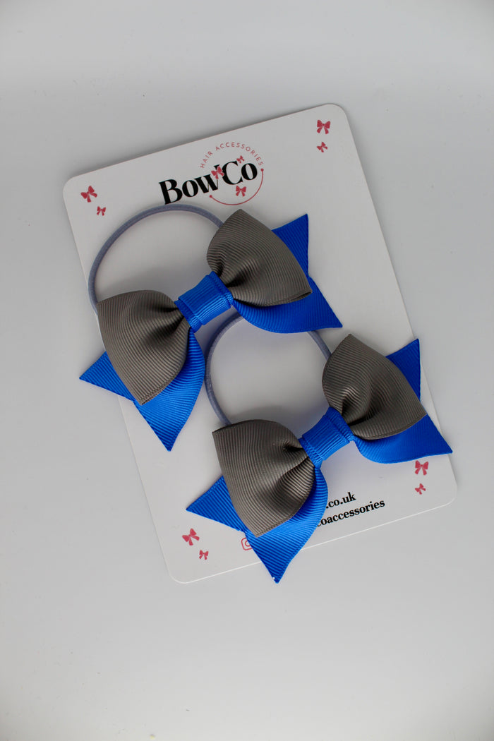 School Bows Royal Blue and Metal Grey - Bow Tail Set - Elastic