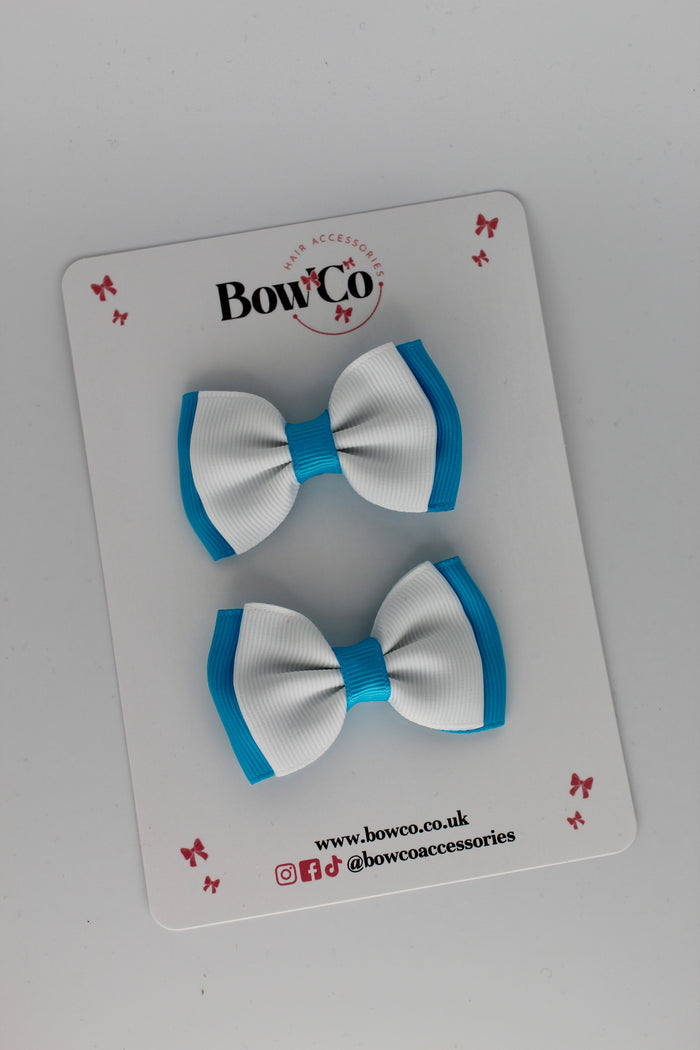 School Bows Turquoise and White - Double Lapel Set - Clip