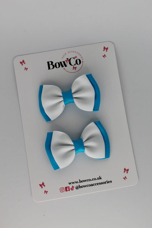 School Bows Turquoise and White - Double Lapel Set - Clip